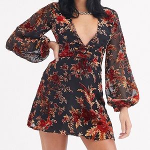 ASOS Tiger Mist plunge velvet burnout skater dress with bell sleeves